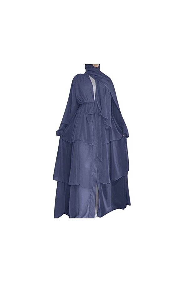 Mymyguoe Robe musulmane pour femme - Couleur unie - Manches longues - Avec lacets - Manches longues - Robe élégante - Couleur