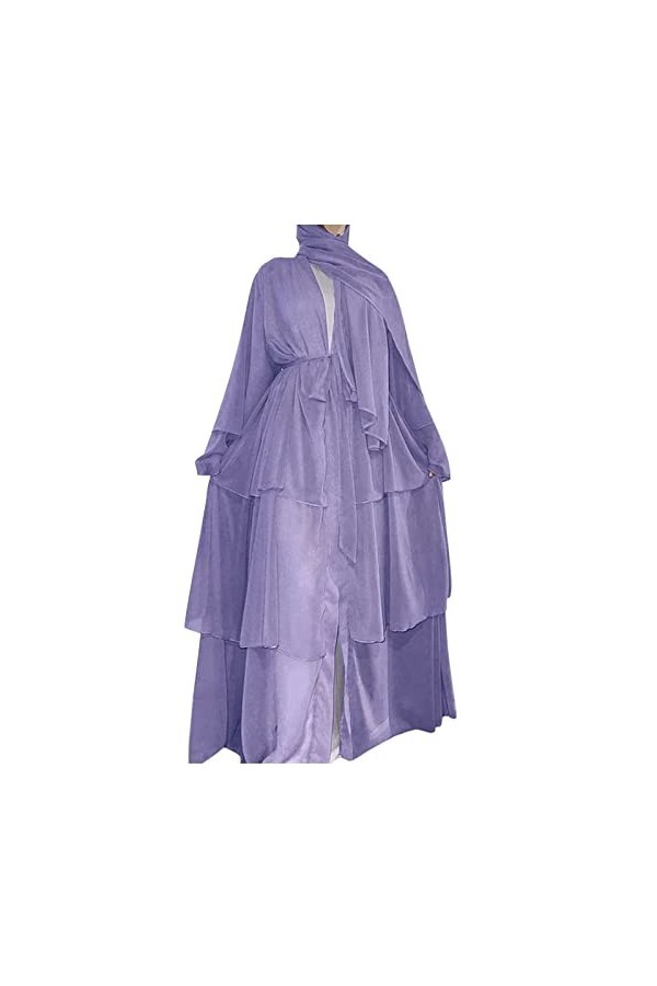 Mymyguoe Robe musulmane pour femme - Couleur unie - Manches longues - Avec lacets - Manches longues - Robe élégante - Couleur
