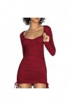 NHNKB Mini robe sexy à manches longues et col en V pour femme - Grande taille, rouge, XL