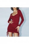 NHNKB Mini robe sexy à manches longues et col en V pour femme - Grande taille, rouge, XL