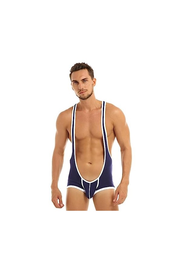 CABULE Mens Sexy Lingerie Bodystocking Wrestling Bretelles Singlet Jockstraps Bulge Pouch Boxer Underwear Body-Gris A,M