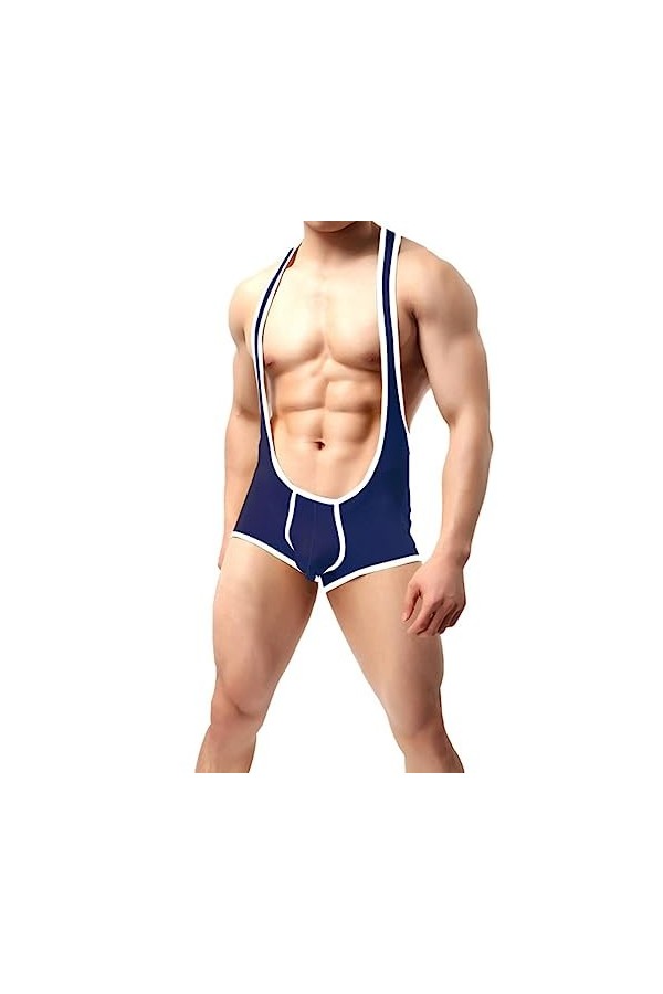 CABULE Mens Sexy Lingerie Bodystocking Wrestling Bretelles Singlet Jockstraps Bulge Pouch Boxer Underwear Body-Gris A,M