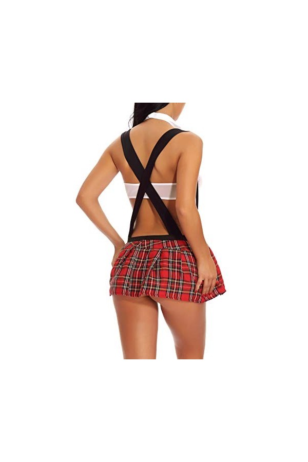 FEOYA Lingerie Sexy Femme Uniforme Ensemble Ecolière Deguisement Cosplay Jeu de Rôle Nuisette Femme Babydoll Lingerie Ouverte