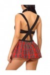 FEOYA Déguisement Ecolière 3 PCS Soutien-Gorge+Jupe Ecossaise+String Uniforme Costume Etudiante Scolaire Ensemble Lingerie Se