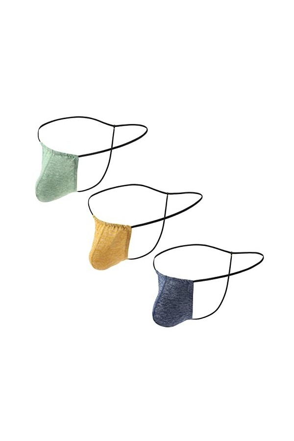 Panegy Lot de 3 Homme Strings Sexy G-String Taille Basse Thong Tangas Coton Gay Bulge Pouch Supporter Slips B-3 Pièces-03 Tai