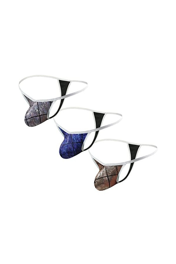 Panegy Lot de 3 Homme Strings Sexy G-String Taille Basse Thong Tangas Coton Gay Bulge Pouch Supporter Slips B-3 Pièces-03 Tai