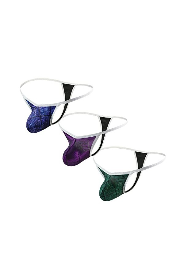 Panegy Lot de 3 Homme Strings Sexy G-String Taille Basse Thong Tangas Coton Gay Bulge Pouch Supporter Slips B-3 Pièces-03 Tai