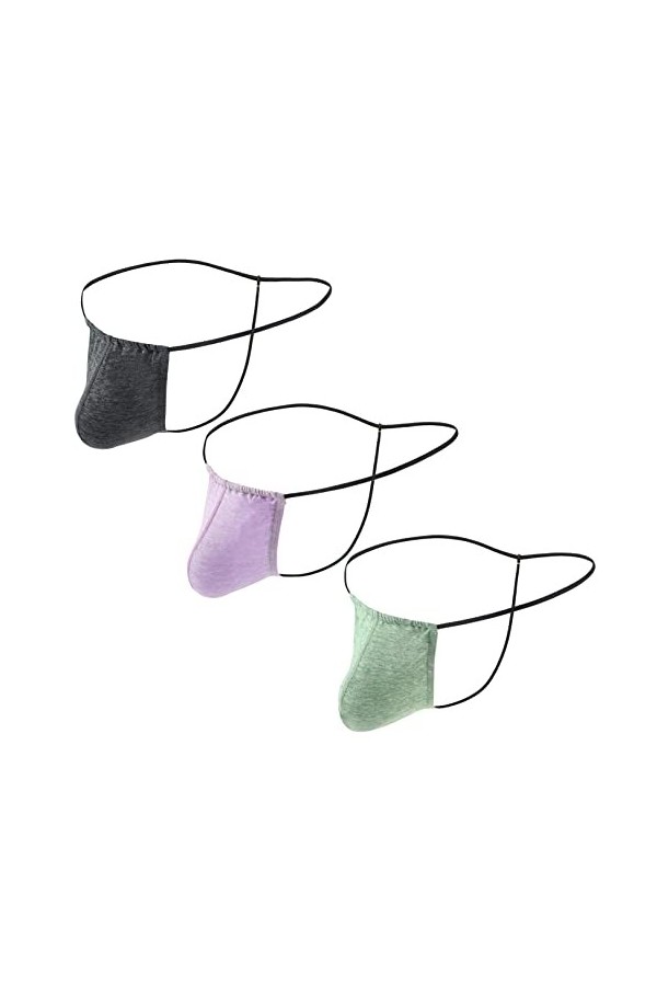 Panegy Lot de 3 Homme Strings Sexy G-String Taille Basse Thong Tangas Coton Gay Bulge Pouch Supporter Slips B-3 Pièces-03 Tai