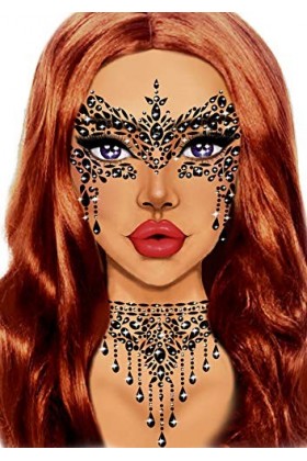 Leg Avenue - Masquerade face jewels sticker, Taille Unique Le Noir 