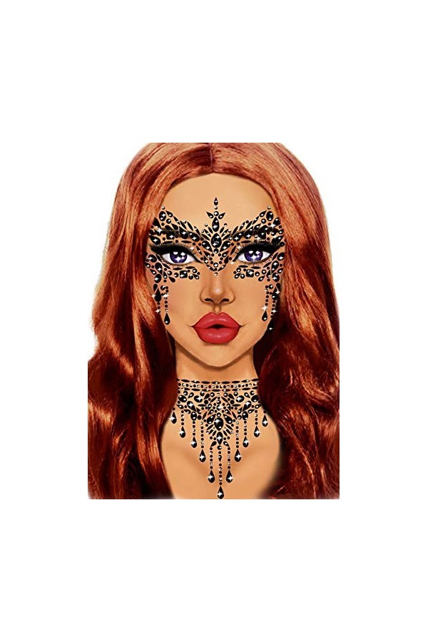 Leg Avenue - Masquerade face jewels sticker, Taille Unique Le Noir 