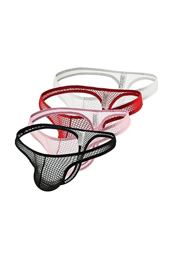Faringoto Culotte grande taille en maille pour homme, taille basse, lingerie sexy transparente, Lot de 4, M