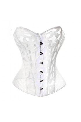 Niiyyjj Corset à lacets Steampunk noir et blanc en maille ajourée sexy, blanc, 3X-Large