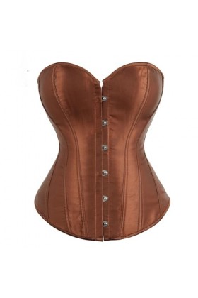 Niiyyjj Corset bustier en satin lisse avec baleines en plastique gothique Gorset sexy Busk brocart Korset pour femme, café, 5