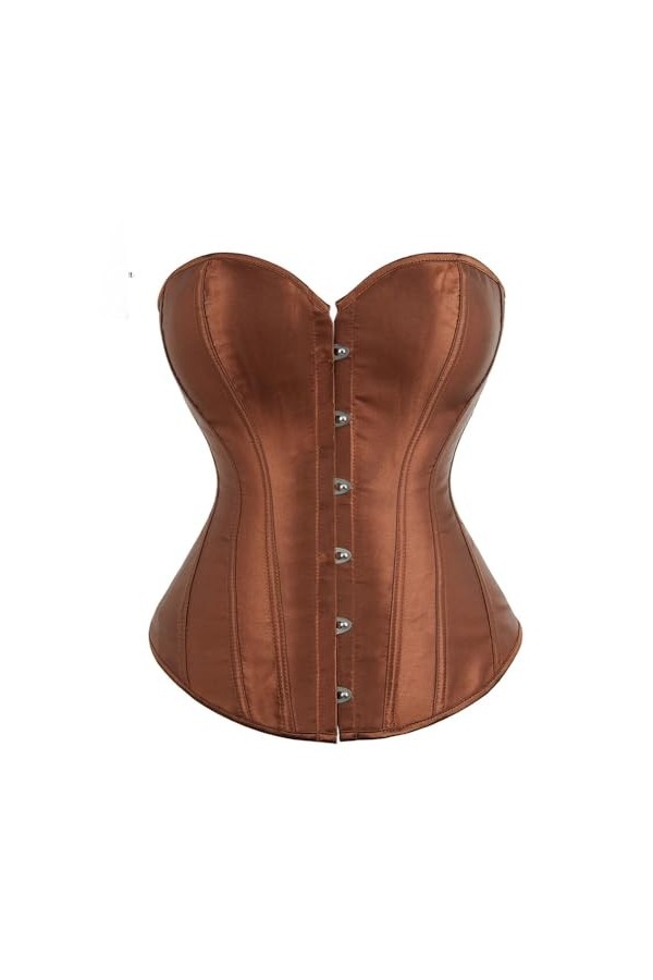 Niiyyjj Corset bustier en satin lisse avec baleines en plastique gothique Gorset sexy Busk brocart Korset pour femme, café, 5
