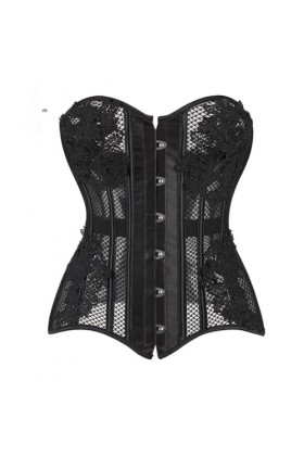 Niiyyjj Corset sexy en maille transparente pour femme Motif floral Noir, noir, Large