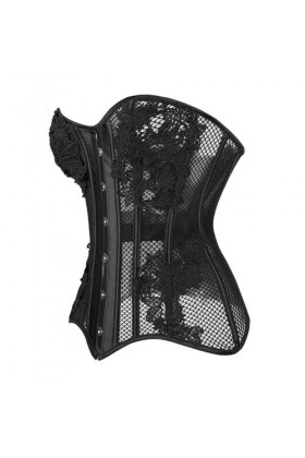 Niiyyjj Corset sexy en maille transparente pour femme Motif floral Noir, noir, Large