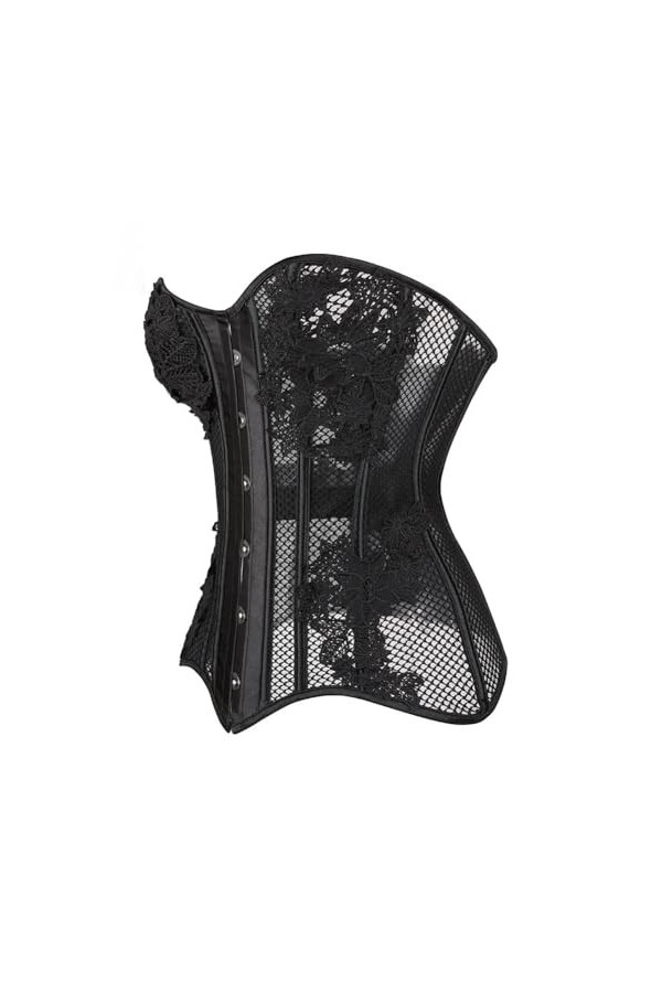 Niiyyjj Corset sexy en maille transparente pour femme Motif floral Noir, noir, Large
