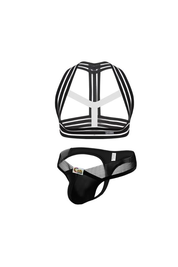 HSQSMWJ Homme Harnais Bandage Elastique Elastique String Sexy Fesse Nue sous Vetement Costume Tenu de Club Jeu de Rôle Color: