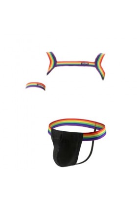 HSQSMWJ Homme Harnais de Poitrine Bandage avec Jockstrap Tongs Body Lingerie Costume Tenu de Club Jeu de Rôle Color:Black,Siz