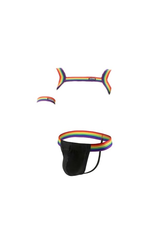 HSQSMWJ Homme Harnais de Poitrine Bandage avec Jockstrap Tongs Body Lingerie Costume Tenu de Club Jeu de Rôle Color:Black,Siz