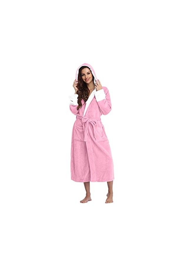 Mashaouyo Robe De Chambre Femme Peignoir Éponge avec Capuche - Peignoir Légère avec Ceinture Absorbant Confortable Velours À 