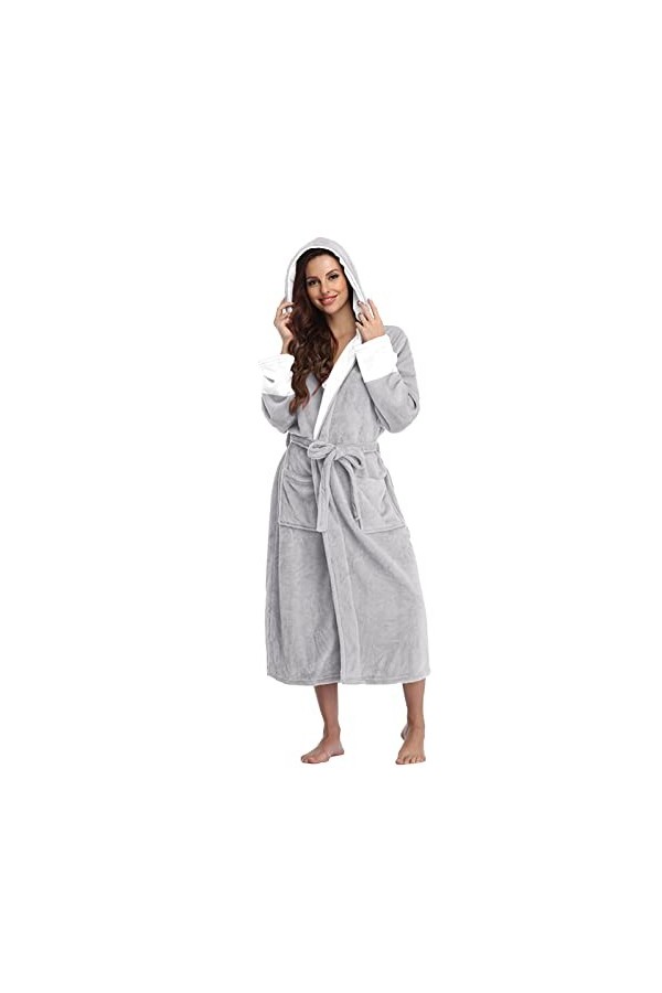 Mashaouyo Robe De Chambre Femme Peignoir Éponge avec Capuche - Peignoir Légère avec Ceinture Absorbant Confortable Velours À 