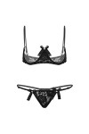 Kaerm Ensemble Lingerie Latex Sexy Femme Demi Soutien-Gorge Seins Nu Dentelle String Ficelle Clubwear sous-Vêtement S-4XL Rou