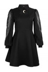 SHANHE Gothique À Manches Longues Noir Robe Femme Évider Lune Accessoires Taille Haute A-Line Robes Automne Sexy Club Partywe