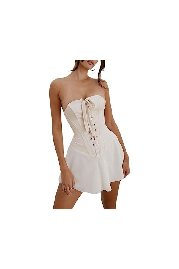 CHOUBAGUAI Robe Corset y2k Esthétique Femmes Lace Up Bandage Hors Épaule sans Bretelles Une Ligne Mini Robe Années 2000 Vêtem