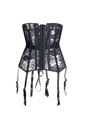 CHOUBAGUAI Corset pour femme en dentelle avec baleines sexy et fines améliorées - Corsets en dentelle noire - Bustier épais -