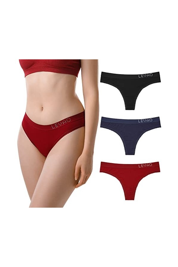 Levao String en Coton Femme - G-Strings sous-Vêtements Comfort Tangas Culotte Multipack S-XL XL, 3 Pack 