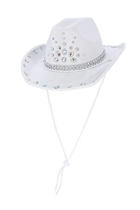 Smiffys 53048 Chapeau de cowboy avec strass, unisexe, adulte, blanc et argent, taille unique