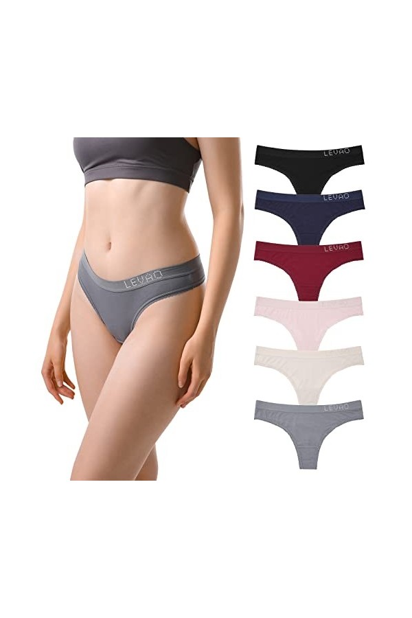 Levao String en Coton Femme - G-Strings sous-Vêtements Comfort Tangas Culotte Multipack S-XL XL, 3 Pack 