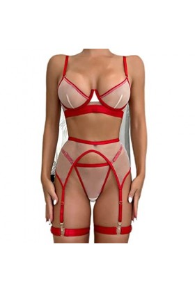 WEITING Ensemble de lingerie sexy féminine soutien-gorge culotte 4 pièces sans couture sous-vêtements fantaisie, rouge, M