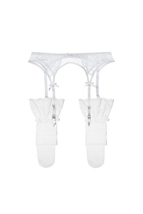 WEITING Ensemble de 2 porte-jarretelles et bas en dentelle pour femme - Blanc - S