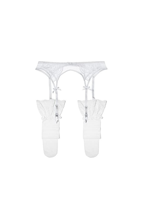 WEITING Ensemble de 2 porte-jarretelles et bas en dentelle pour femme - Blanc - S