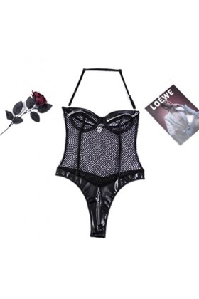 CHOUBAGUAI Body sexy en résille pour femme - Costume sexy en dentelle - Dos nu - Sous-vêtements à fermeture éclair - Noir, S