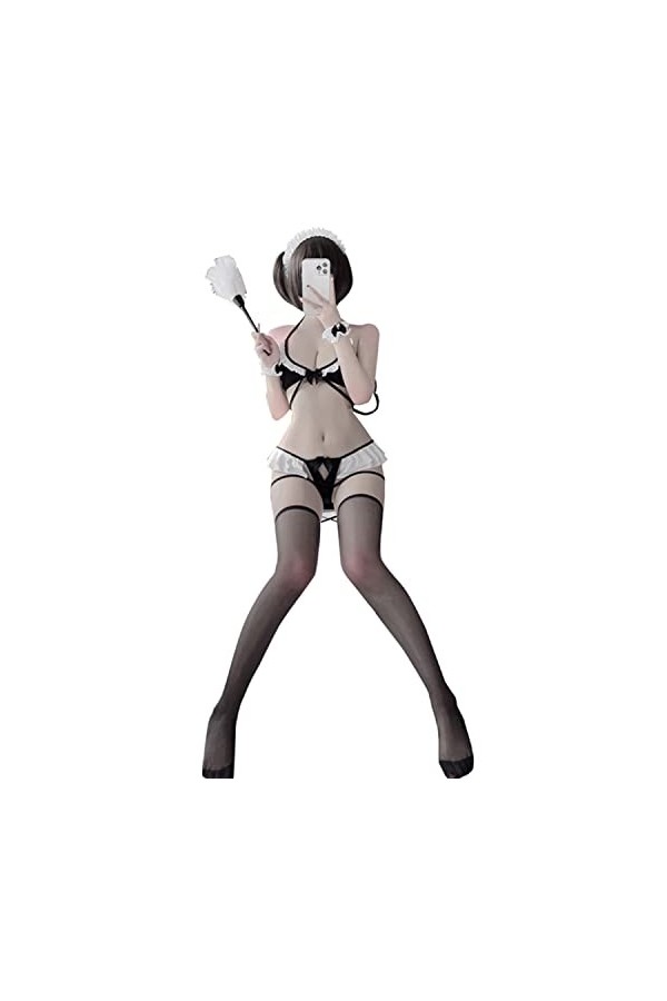 LureZone Tenue de soubrette dHalloween – Robe de soubrette classique avec tablier et chaussettes 2476 bleu 