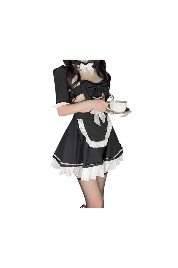 LureZone Tenue de soubrette dHalloween – Robe de soubrette classique avec tablier et chaussettes 2476 bleu 