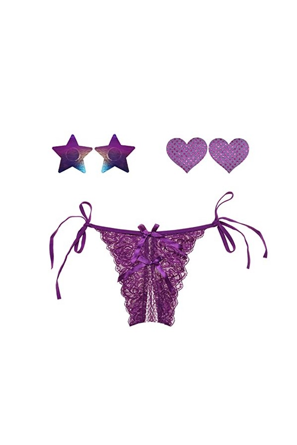 Celamirio Culotte sexy pour femme, 1 string en dentelle à nouer sur le côté, X-Large