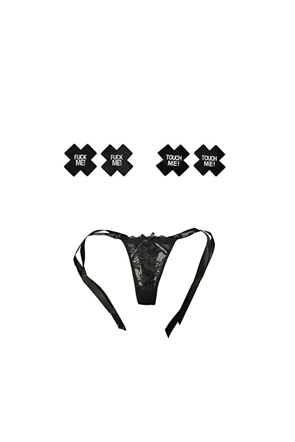 Celamirio Culotte sexy pour femme, 1 string en dentelle à nouer sur le côté, X-Large