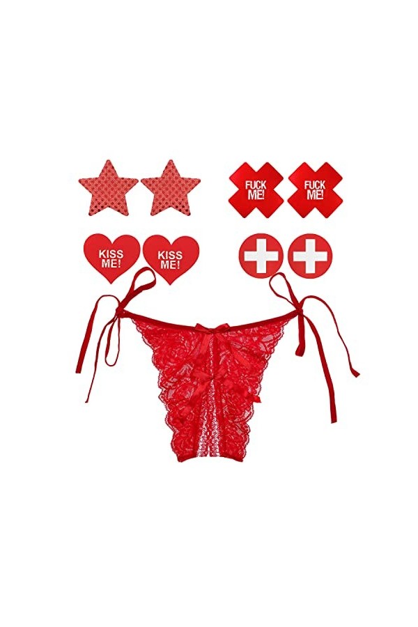 Celamirio Culotte sexy pour femme, 1 string en dentelle à nouer sur le côté, X-Large