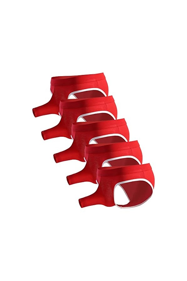JEShifangjiusu String éRotique en Modal pour Hommes sous-VêTements Respirants Sexy Slip Extensible Doux Rouge 5PC,S 