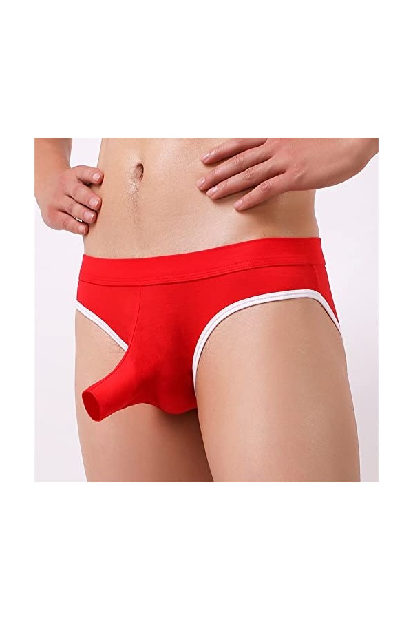 JEShifangjiusu String éRotique en Modal pour Hommes sous-VêTements Respirants Sexy Slip Extensible Doux Rouge 5PC,S 