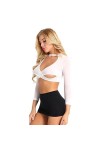 SHANHE 3Pcs Femmes Dames Secrétaire Uniforme Cosplay Costumes Maid Sexy Clubwear Ouvert Mamelons Crop Top avec Mini Jupe et G