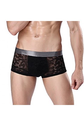 JEShifangjiusu sous-VêTements Sexy pour Hommes - Boxers en Soie GlacéE Boxer Frais Et Respirant Boxer à Motif Jacquard Boxer 