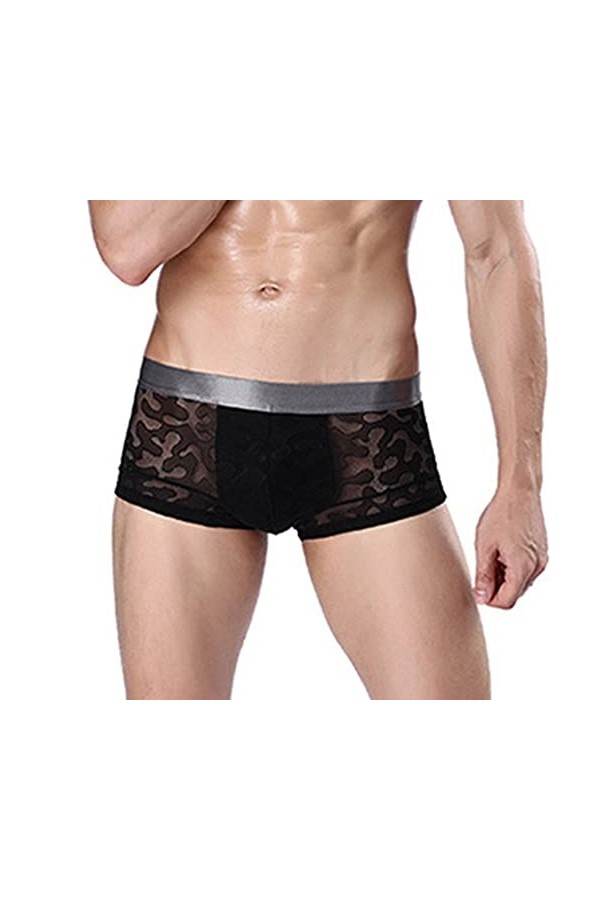 JEShifangjiusu sous-VêTements Sexy pour Hommes - Boxers en Soie GlacéE Boxer Frais Et Respirant Boxer à Motif Jacquard Boxer 