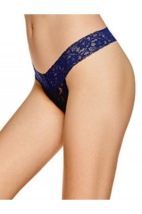 DOBREVA Femme Lot de 3 Culotte String Tanga en Dentelle Taille Basse Noir/Ivoire/Marine XS
