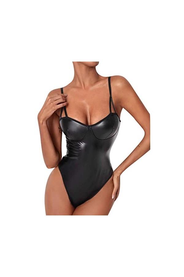 Ensemble de lingerie érotique pour femme Sexy Sexy Licol Dentelle Mode Sexy Cuir verni Vêtements de nuit Lingerie Tentation S
