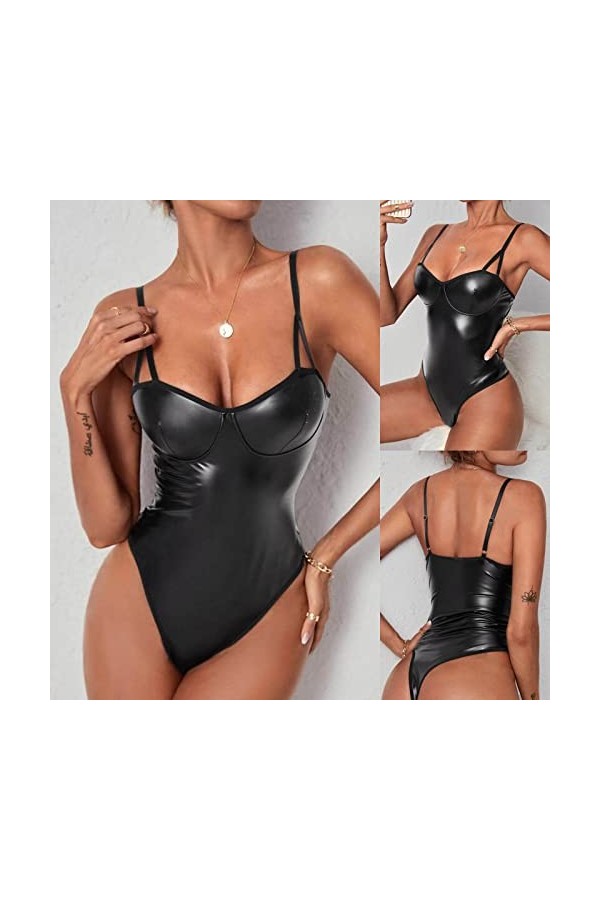 Ensemble de lingerie érotique pour femme Sexy Sexy Licol Dentelle Mode Sexy Cuir verni Vêtements de nuit Lingerie Tentation S